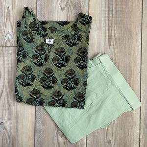 Block printed cotton tunic and pants set